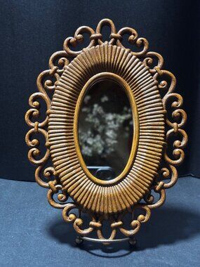 Vintage 70s Dart Industries Homco Oval Mirror Scrolled Resin Frame Farmhouse